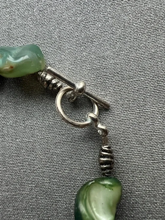 Handmade Multicolor Green and Pearl Tone Beaded 3” Bracelet - Picture 4 of 12